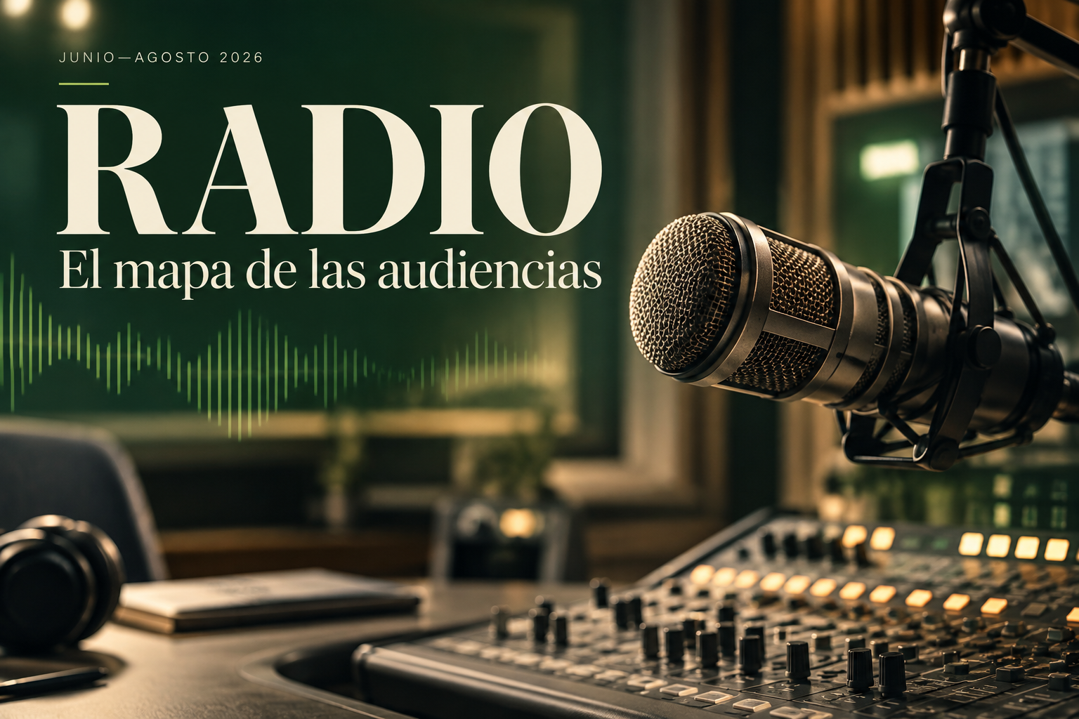 Micrófono y consola de sonido en un estudio de radio